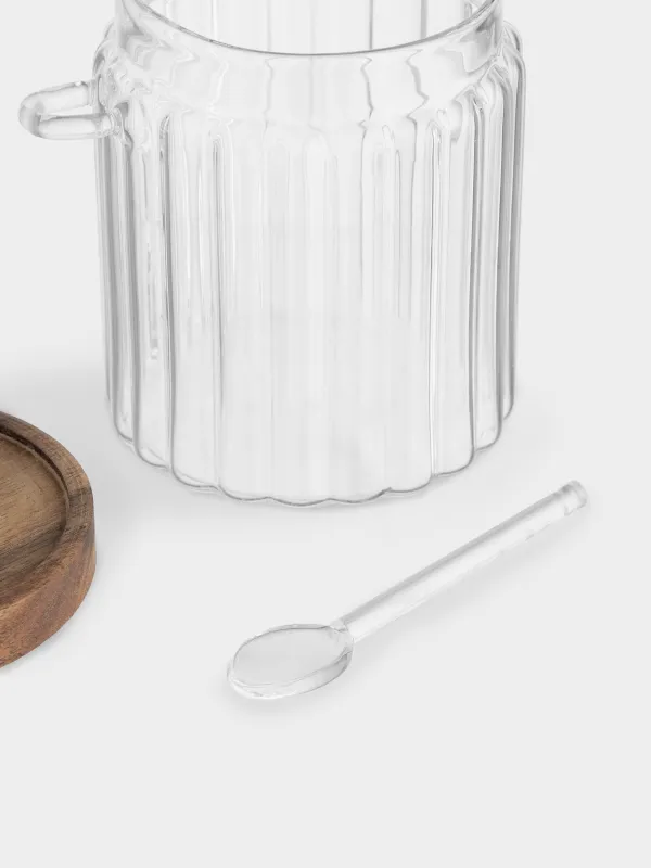 Емкость для хранения, 9x12 см, 500 мл, с ложкой, стекло Р/дерево, Ribby wood, image-3