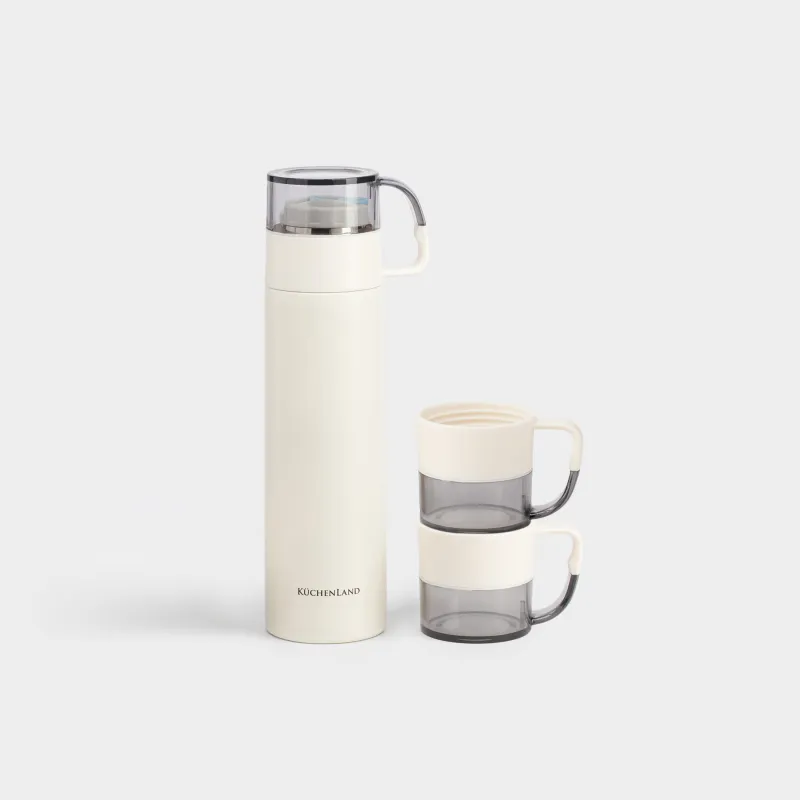 Сусындарға арналған жиынтық, 3 адам, 4 зат, саяхатқа арналған, термос, 450 мл, болат/пластик, сүт түстес, Electrum