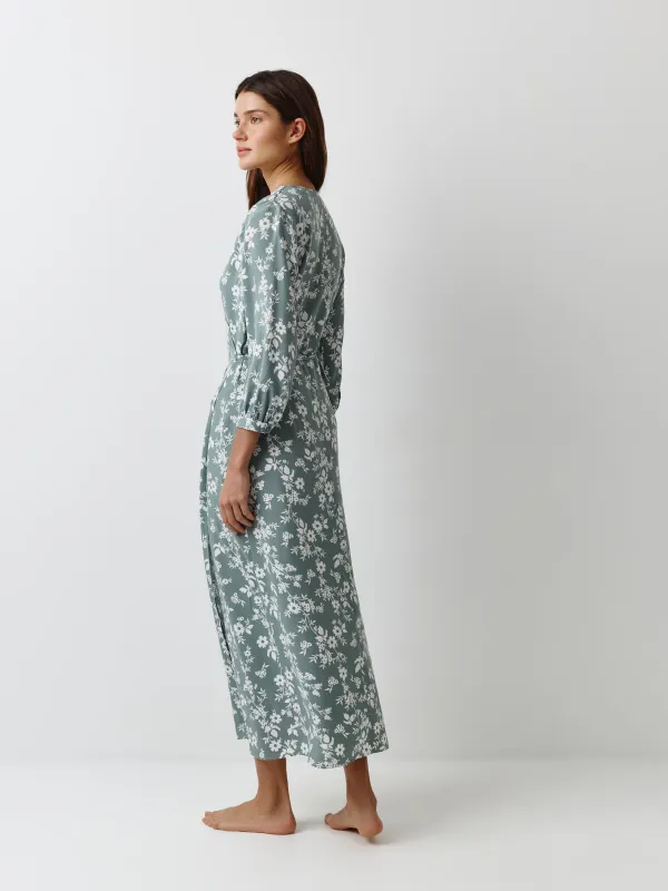 Әйелдер көйлегі, макси, өлшемі S, ұзын жеңді, вискоза, жасыл, Гүлдер, Marcia, image-4