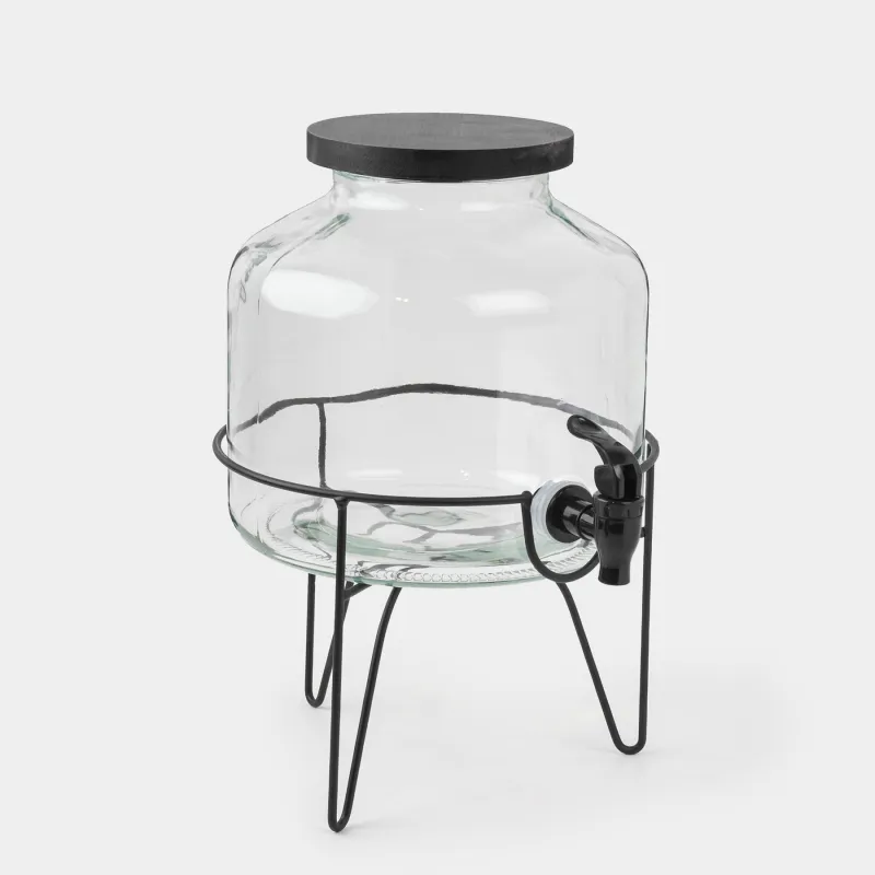 Сусындарға арналған диспенсер, 5,2 л, тұғырда, шыны/металл, қара, Loft