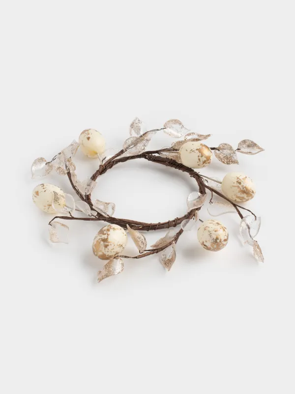 Венок декоративный, 18 см, Золотистые листья и яйца, Rustic Easter decor, image-3