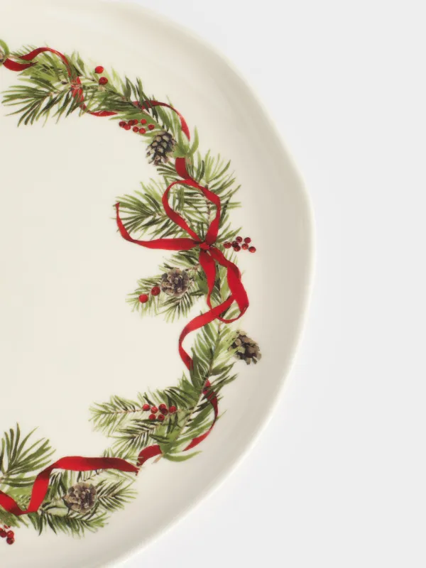 Түскі ас тәрелкесі, 26 см, фарфор N, ақ, дақты, Шырша бүршіктері мен шетен, Rowan delice, image-1