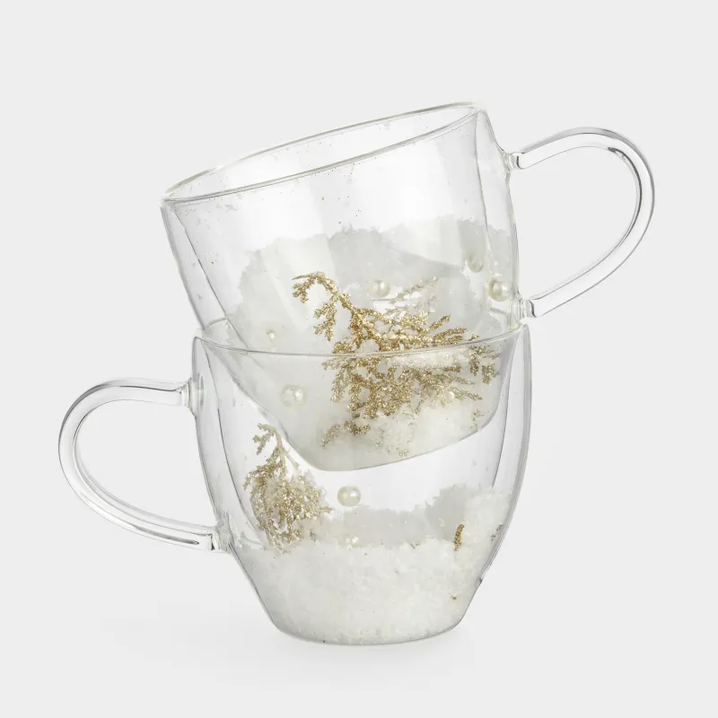 Кружка, 300 мл, 2 шт, стекло Б, с заснеженными ветками внутри, Air decor