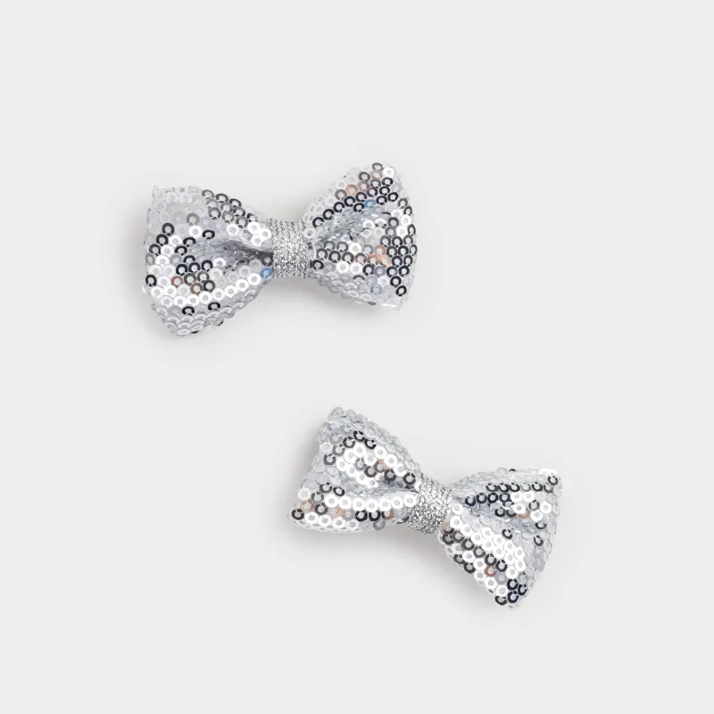 Шаш қыстырғыш, 6 см, 2 дана, балалар, полиэстер/металл, ақ, Бантиктер, Hairstyle