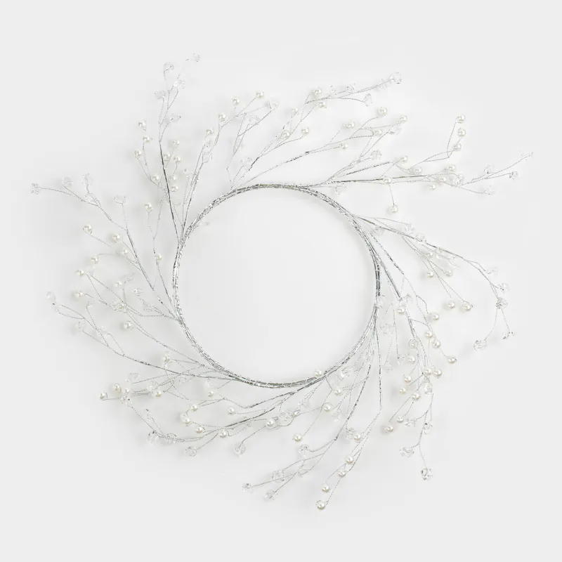Венок декоративный, 15/30 см, пластик/металл, Серебристые кристаллы с бусинами, Balls decor
