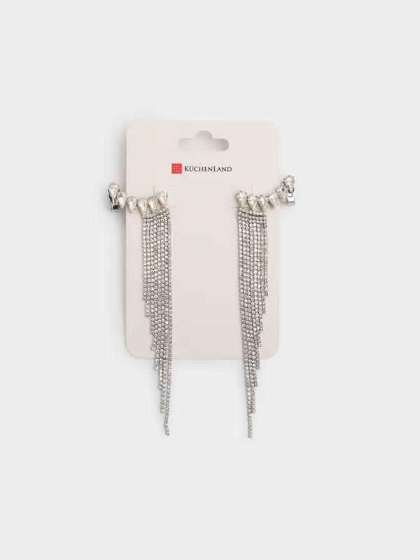 Пуссет сырғалары, 14 см, 2 дана, металл/страздар, күмістер, Кристалдар, Jewelry crystal, image-4