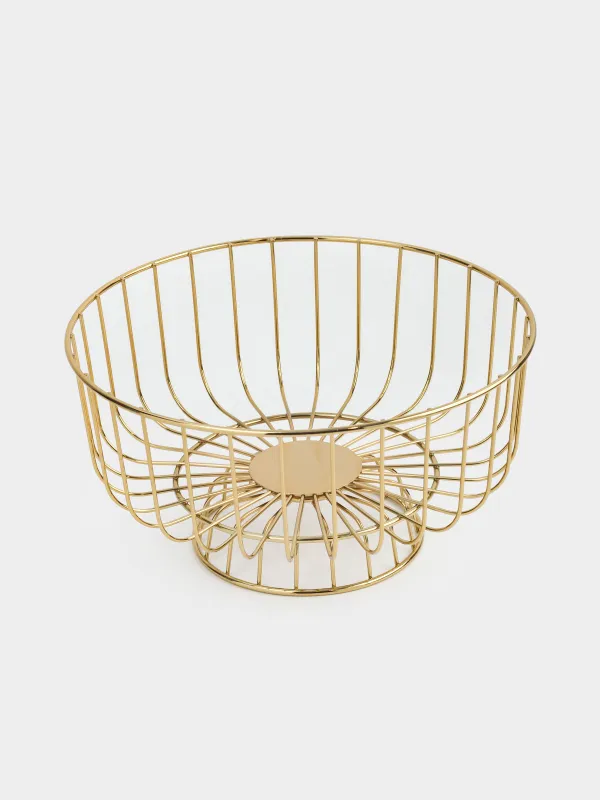 Жеміс себеті, 28х20 см, аяқты, металл, алтын, Twist gold, image-1