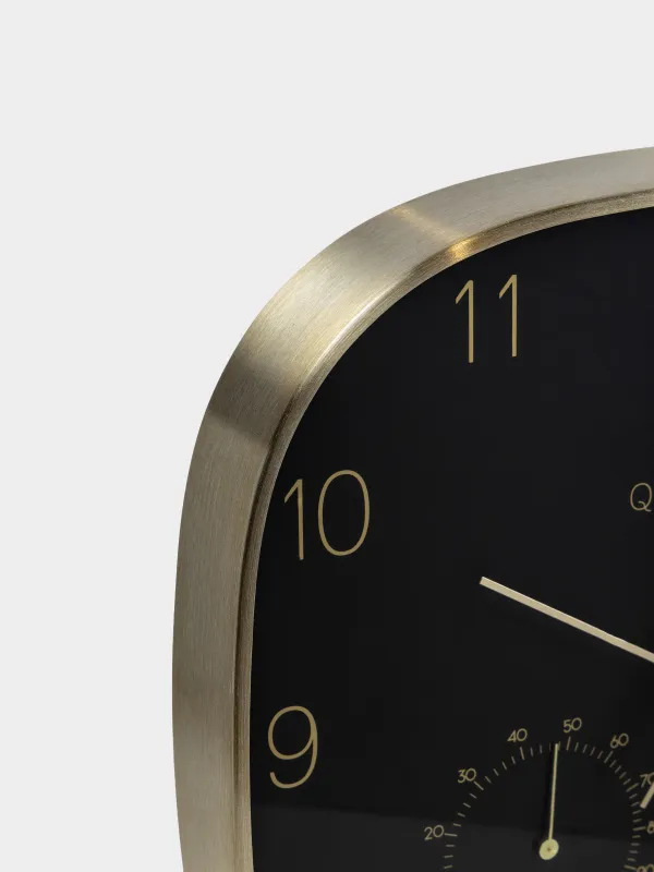 Қабырға сағаты, 30 см, термометрі мен гигрометрі бар, металл/шыны, қара, Dial, image-2