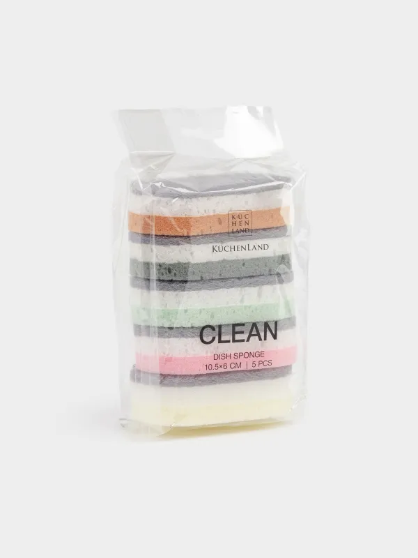 Ыдыс жууға арналған губка, 10x6 см, 5 дана, көбік/абразивті, сопақ, пастель, Clean, image-8