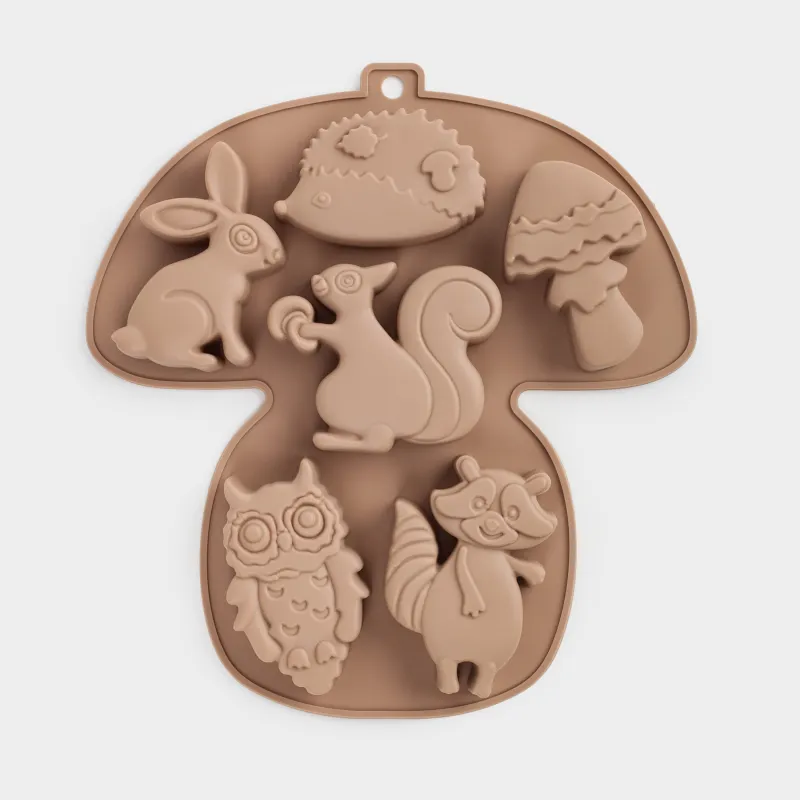 Форма для выпечки кексов, 22х20 см, 6 отд, силикон, коричневая, Гриб, Bakery color