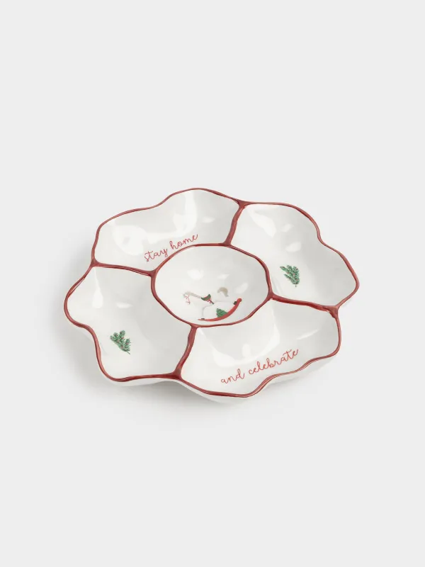 Менажница, 25 см, 5 отд, керамика D, Лошадка и еловые ветки, Christmas tree, image-1