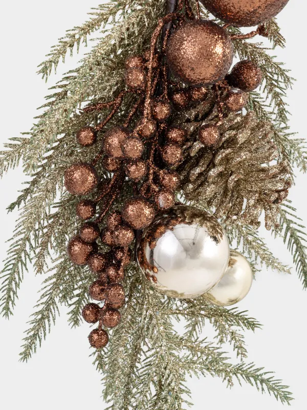 Сәндік әшекей, 60 см, аспалы, пластик/пенопласт, шампан, Қарағай инелері, Conifer champagne, image-1