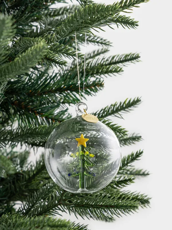 Игрушка елочная, 8 см, стекло, Новогодняя елка в шаре, Ball shape, image-2