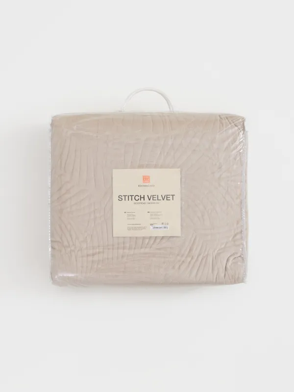 Покрывало, 240х260 см, стеганое, полиэстер, бежево/серое, Пальмовый лист, Stitch velvet, image-6