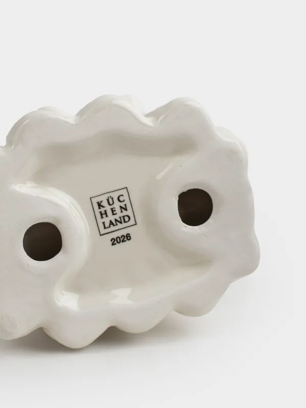 Салфетница, 9 см, керамика D/бисер, молочная, Ель с бантом, Pearl Antarctica, image-4