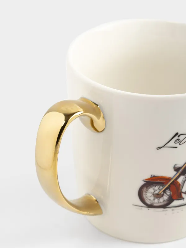 Кружка, 500 мл, фарфор N, бело-золотистая, Ретро мотоцикл, Retro style, image-3