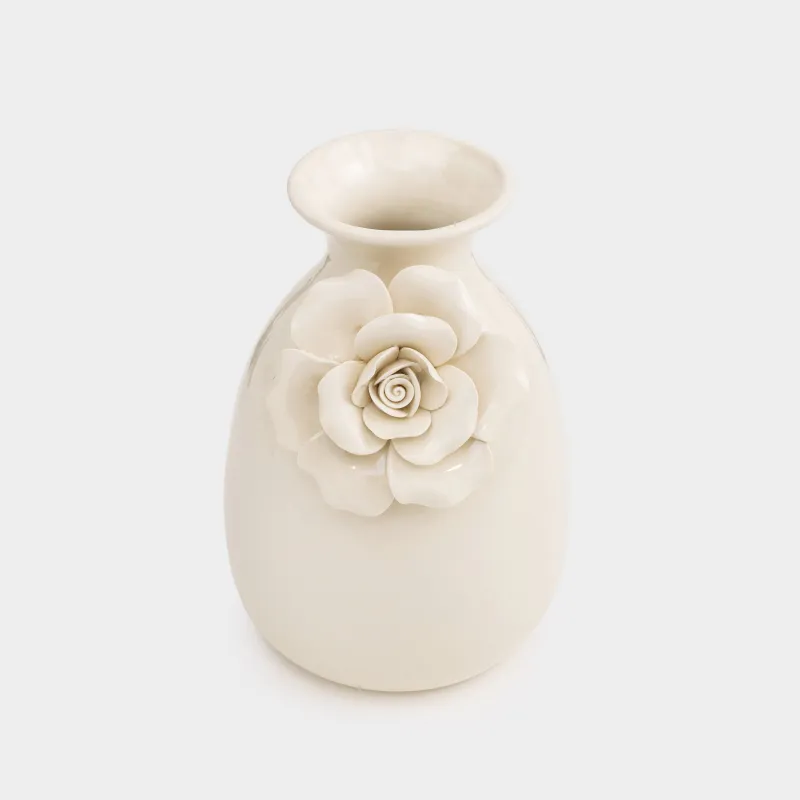 Гүл вазасы, 23 см, сәндік, фарфор P, сүт түстес, Раушан, Rose, image-1