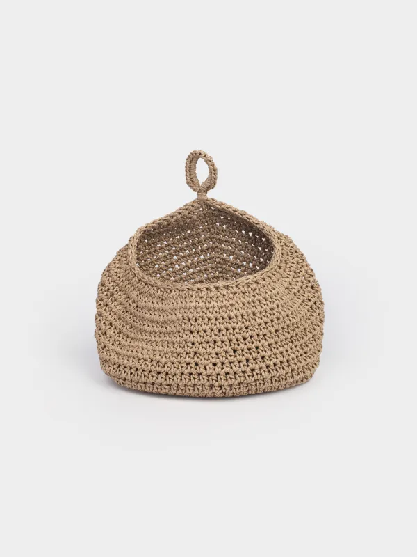 Корзина для хранения, 27х36 см, плетеная, подвесная, полиэстер, круглая, коричневая, Bolsa, image-0