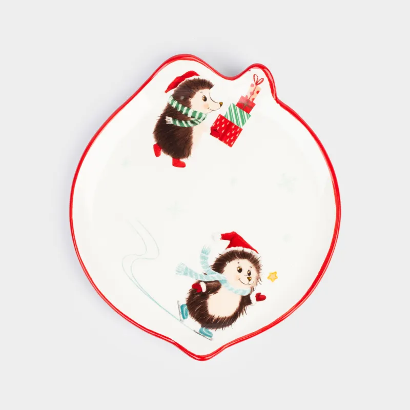 Тіскебасар тәрелкесі, 21 см, керамика, ақ, Сыйлықтары бар кірпілер, Hedgehog christmas