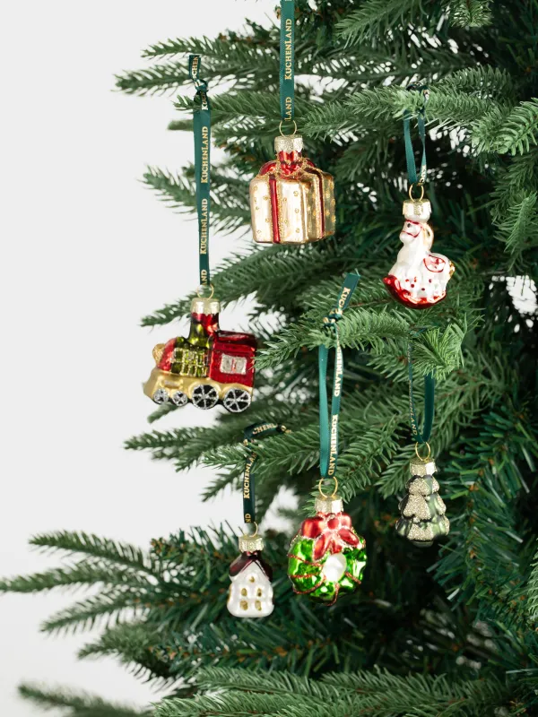 Набор елочных игрушек, 4 см, 6 шт, стекло, с блестками, Новогодние атрибуты, Figure christmas, image-3