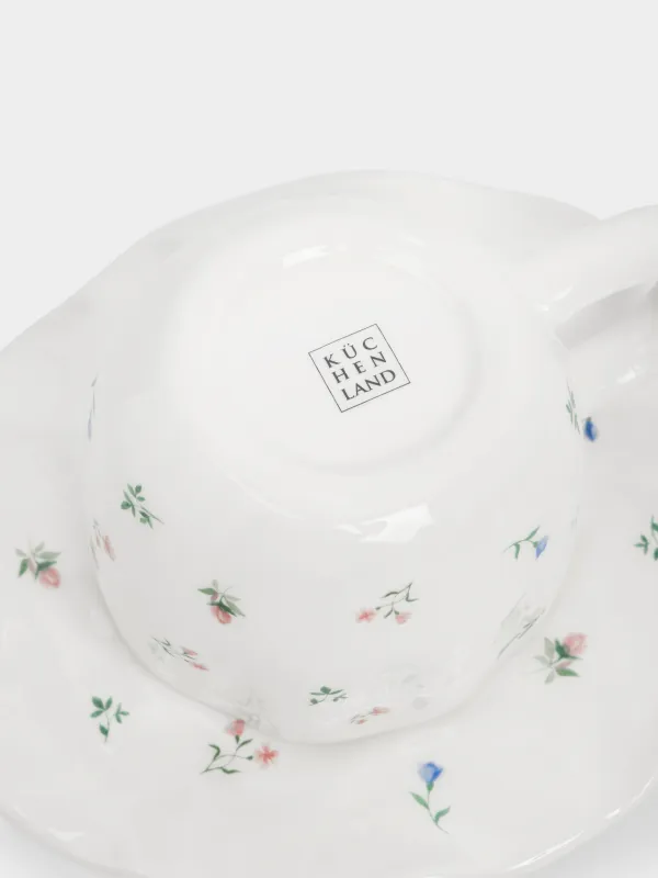 Шай жұбы, 1 адам, 2 зат, 410 мл, керамика, сүт түстес, Нәзік гүлдер, El flora, image-3