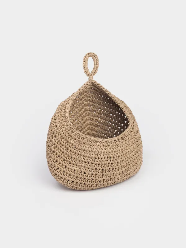 Корзина для хранения, 27х36 см, плетеная, подвесная, полиэстер, круглая, коричневая, Bolsa, image-3