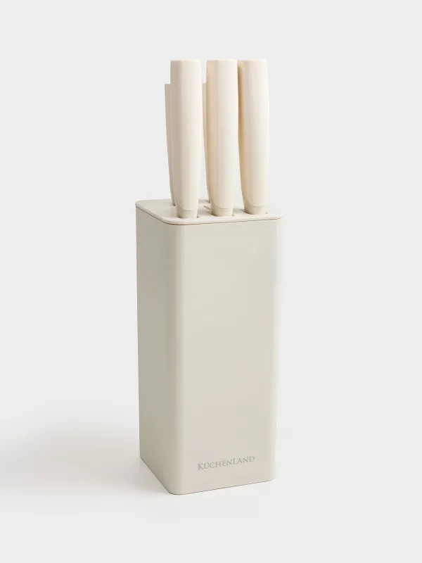 Пышақтар жинағы, 5 зат, тұғырда, болат/пластик, сарғылт-қоңыр, Levadi, image-0