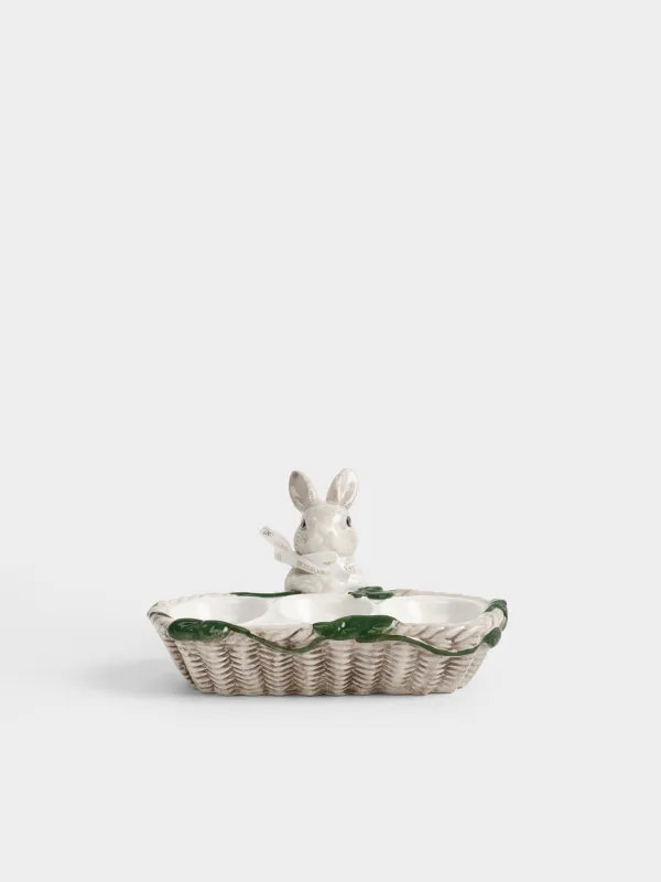 Пасха ыдысы, 15х8 см, 3 бөлім, керамика, сүт түстес және қоңыр, Қоян, Easter lace, image-0