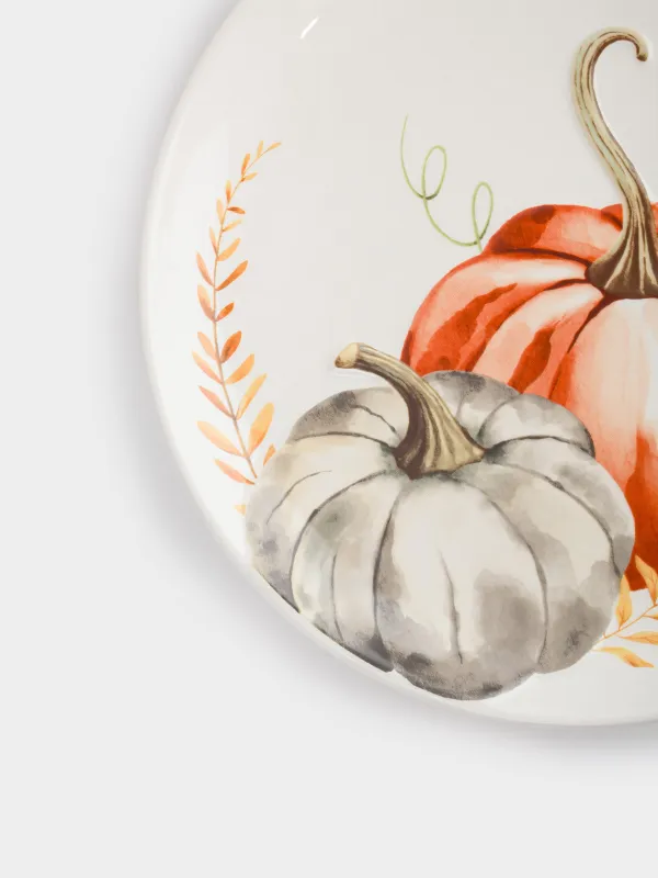 Түскі ас тәрелкесі, 27 см, керамика, ақ, Асқабақ және жапырақтар, Forest symphony, image-2