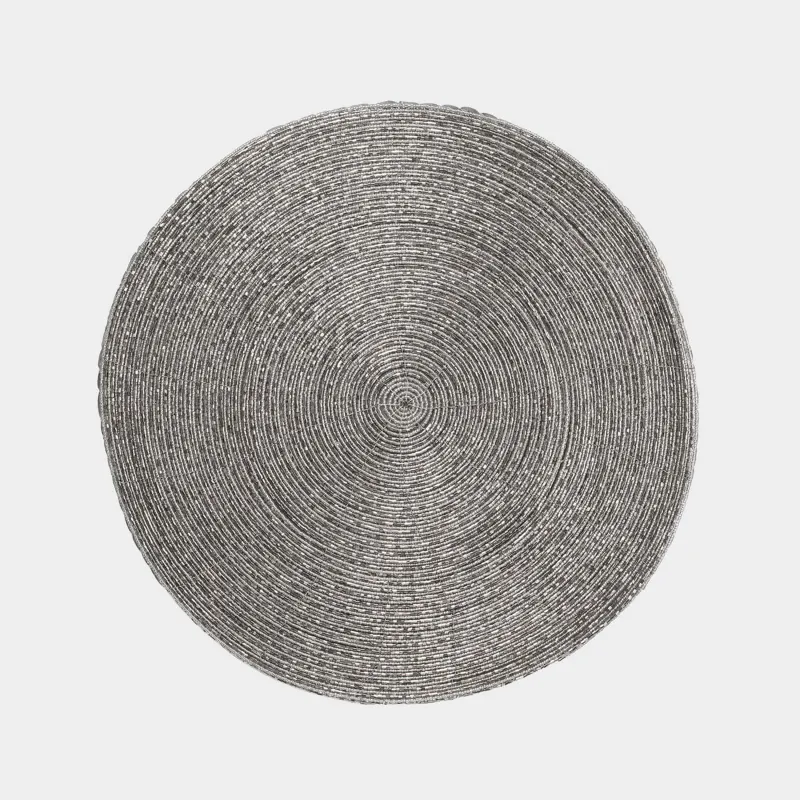 Салфетка под приборы, 36 см, бисер, круглая, серебристо-серая, Rotation beads