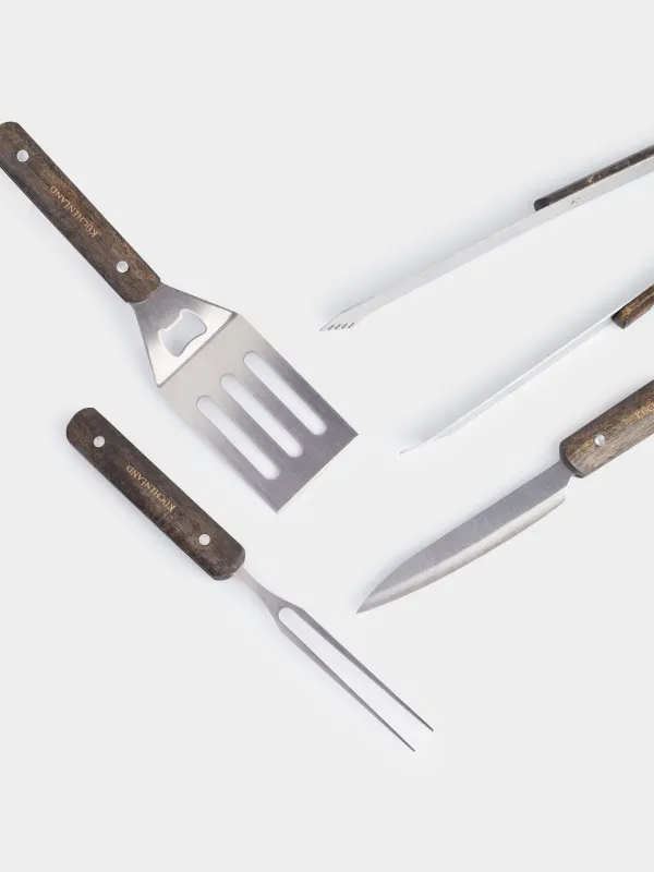 Набор для барбекю, 4 пр, в кожаном кейсе, сталь/дерево/экокожа, BBQ, image-2