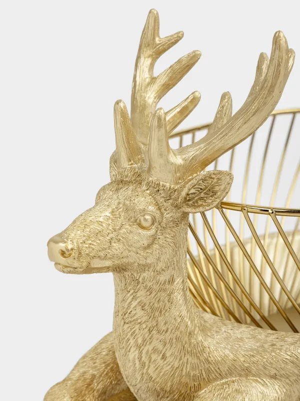 Сәндік ыдыс, 28х17х20 см, полирезин, ақ-алтын, Бұғы, Deer, image-1