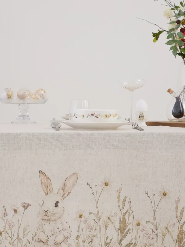 Дастархан, 170х250 см, полиэстер/зығыр, сарғылт-қоңыр, Гүлдер арасындағы қоян, Bunny in flowers, image-3