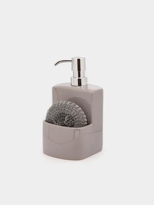 Жуғыш зат диспенсері, 450 мл, губка мен органайзері бар керамика, сұр, Keeping, image-1