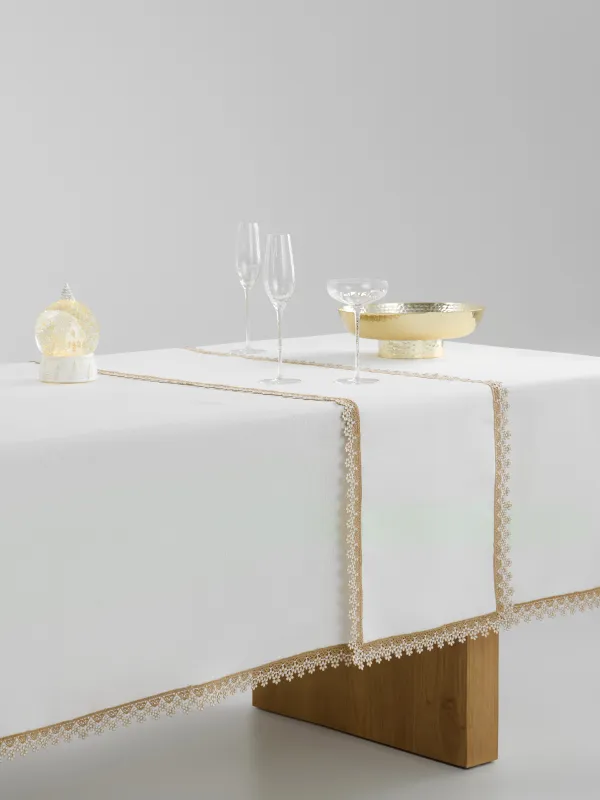 Дорожка настольная, 40х160 см, полиэстер, белая, Цветочное кружево, Flower lace gold, image-9