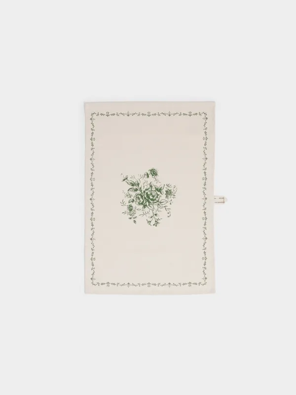 Асүйлік сүлгі, 40х60 см, мақта, сүт түстес, Жасыл гүлдер, Green lace, image-0