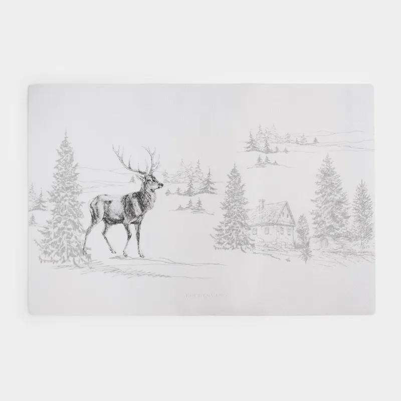 Аспаптарға арналған майлық, 30х45 см, ПВХ, тікбұрышты, ақ, Бұғы және ормандағы кішкентай үй, Rock print