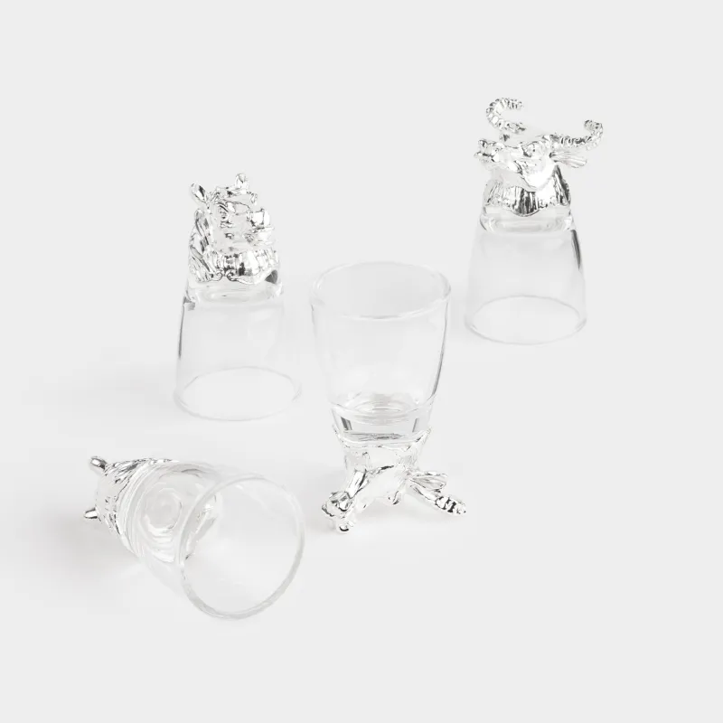 Стопка для водки, 50 мл, 4 шт, в кожаном кейсе, стекло/металл, Бык и лошадь, Bar, image-0