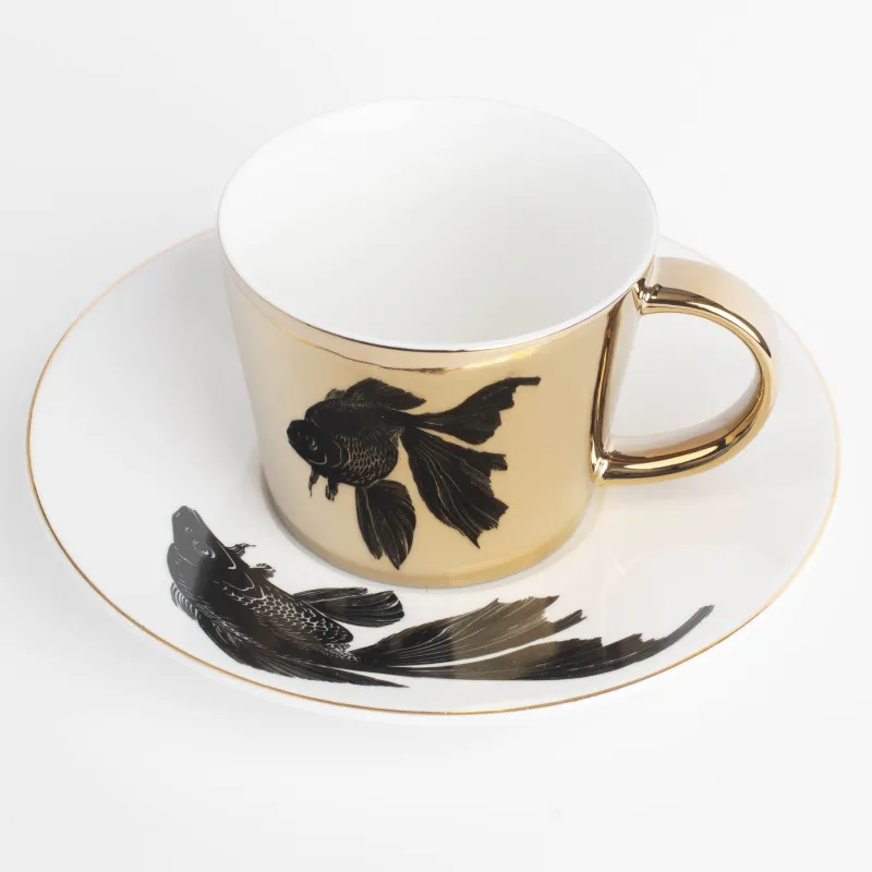 Пара чайная, 1 перс, 2 пр, 230 мл, фарфор P, бело-золотистая, Рыбка, Goldfish