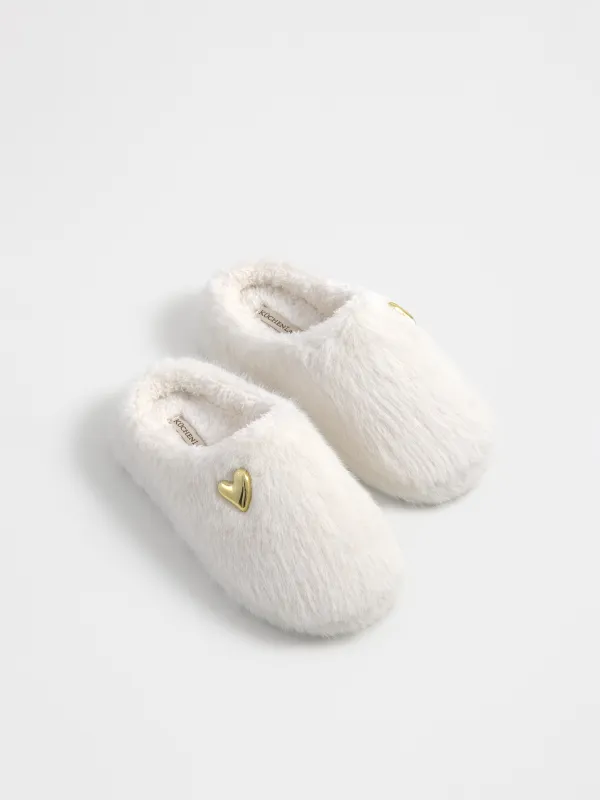 Әйелдер тәпішкелері, үйге арналған, өлшемі 36-37, жасанды үлбір, сүт түстес, Жүрек, Furred, image-5