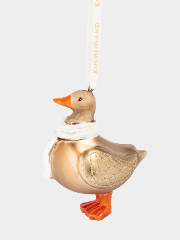 Игрушка елочная, 8 см, стекло, с блестками, бежевая, Гусь, Figure christmas, image-0