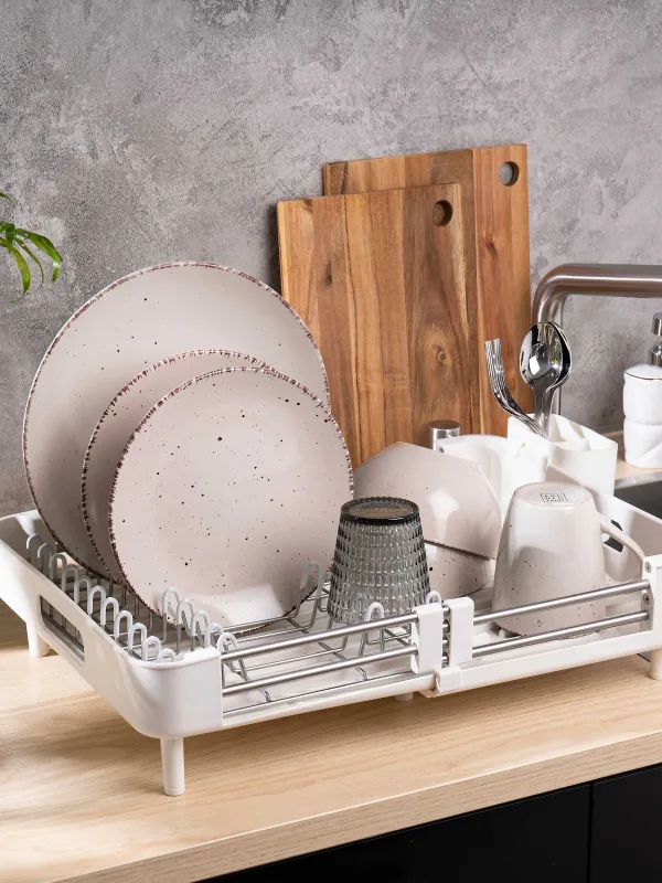 Түскі ас жиынтығы, 6 тұлға, 18 зат, керамика, сарғылт, дақ, Speckled, image-5