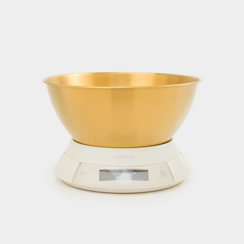 Ас үй таразылары, 21х13 см, электронды, тостағанмен, пластик/болат, сүт түстес-алтын, Classic gold, image-0