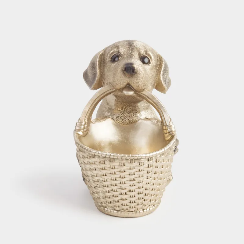 Кәмпит ыдысы, 19х18 см, сабы бар, полирезин, сарғылт-қоңыр, Себеті бар лабрадор, Dog, image-1