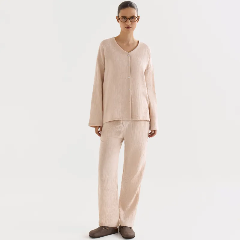 Брюки домашние, муслин, бежевые, Allison