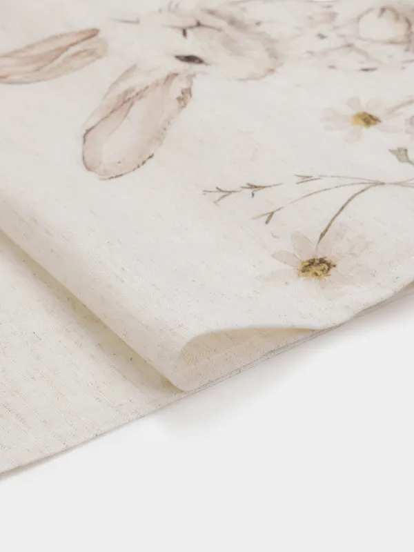 Үстел төсеніші, 40х160 см, полиэстер/зығыр, сарғылт-қоңыр, Гүлдер арасындағы қоян, Bunny in flowers, image-1