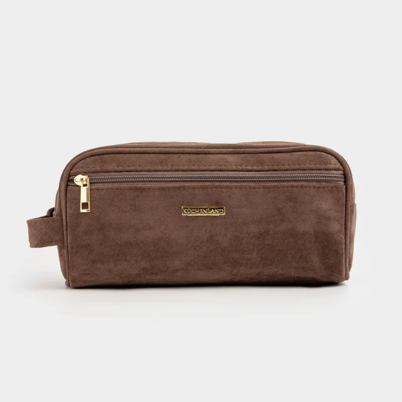 Косметичка, 27х13 см, с ручкой, искусственная замша, коричневая, Beauty suede