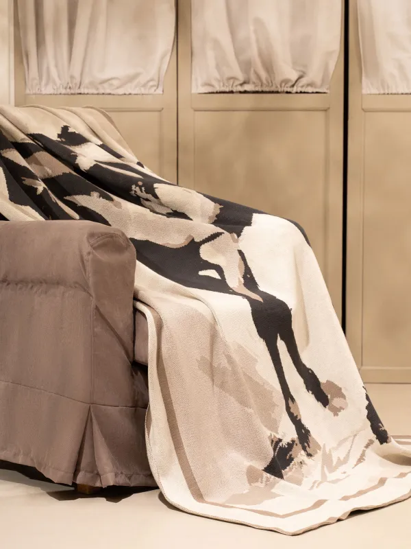 Плед, 130х170 см, хлопок, коричневый, Скетч лошадей, Horse, image-5