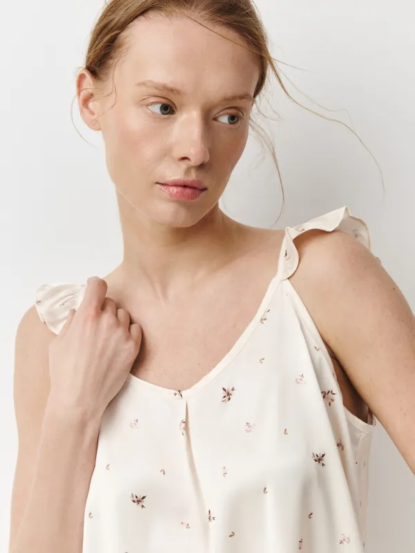 Әйелдерге арналған топ, үйге арналған, өлшемі S, полиэстер К, сүт түстес, Гүлдер, Roldia, image-2