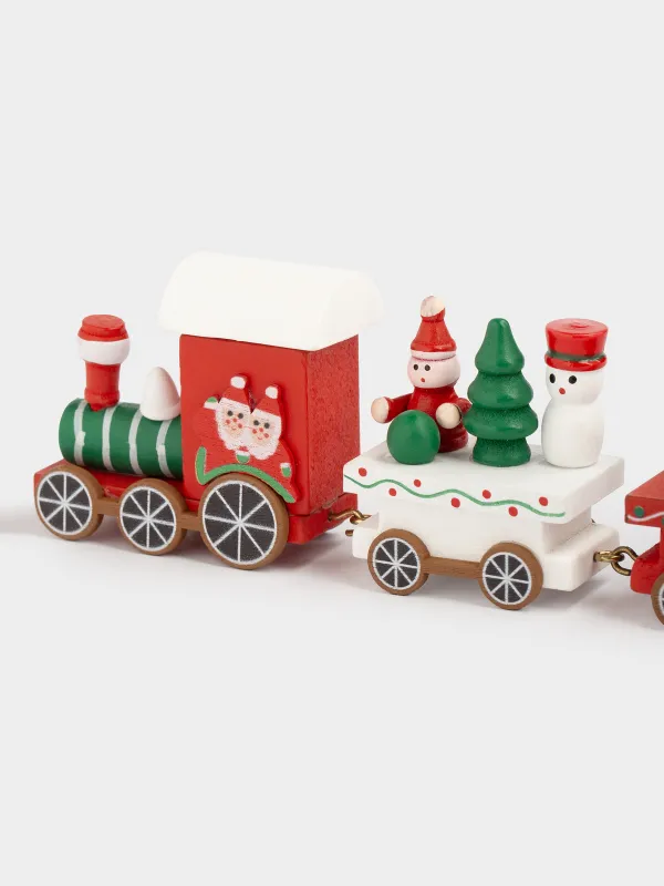 Статуэтка, 25 см, МДФ, красно-белая, Паровозик со снеговиком и елкой, Christmas style, image-2